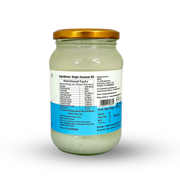 Jivika Naturals Cold Pressed Virgin Coconut Oil In Glass Jar 500ml | 16.91 Oz | 1.1 lbs