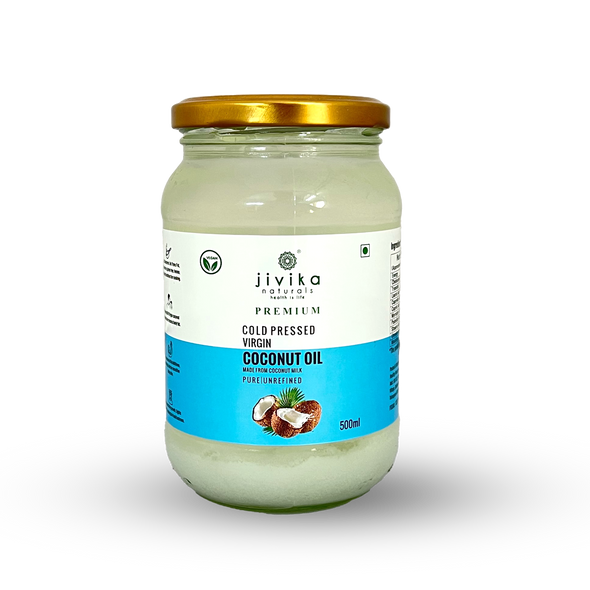 Jivika Naturals Cold Pressed Virgin Coconut Oil In Glass Jar 500ml | 16.91 Oz | 1.1 lbs