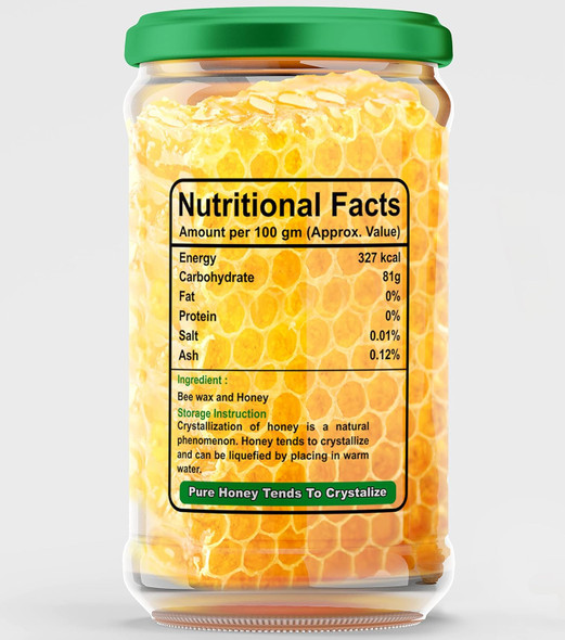 Bee Sure Delicious Honey Comb – 100% natural, raw, and unprocessed organic honey, infused with premium honeycomb for an authentic, rich flavor. Enjoy 500g of pure