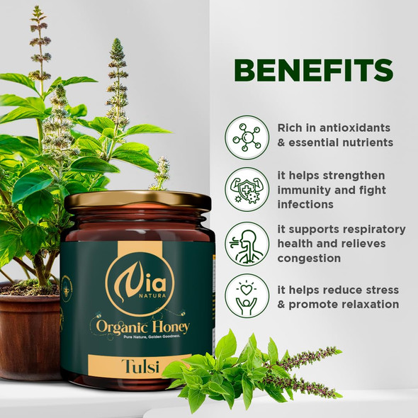 Nia Natura 100% Pure Organic Honey Tusli 250g | Unprocessed, Raw, Without Sugar | Tulsi