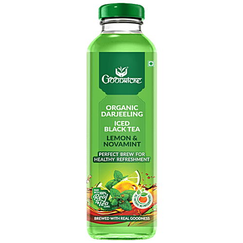 Goodricke Organic Darjeeling Iced Black Tea - Lemon and Novamint, With Real Tea Leaves, For Healthy Refreshment|350 ml