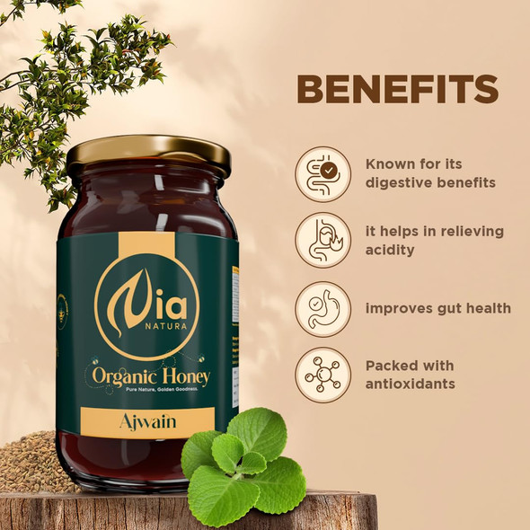 Nia Natura 100% Pure Organic Honey Ajwain 500g | Unprocessed, Raw, Without Sugar | Ajwain