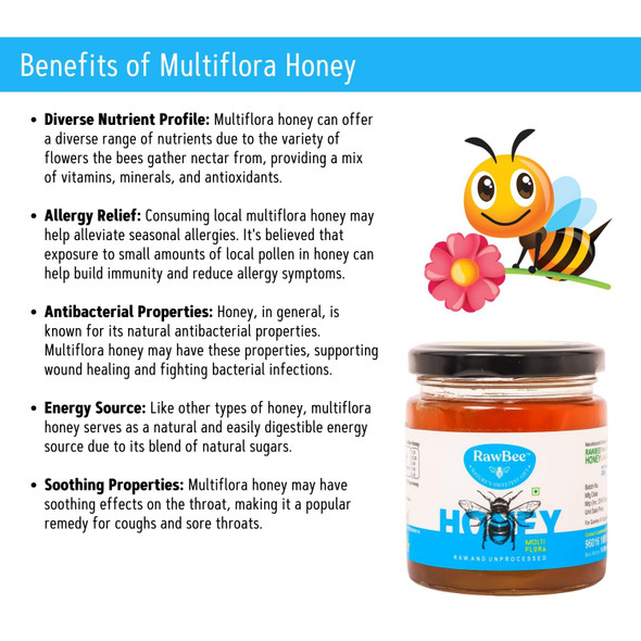 RAWBEE Honey 100% Pure Unprocessed Raw Organic Natural Honey 250 gm NABL Tested Wild Forest Honey Unpasteurized Unfiltered Zero Additives | Zero Added Sugar | For Stronger Immunity (Multi Flora, 250gm)