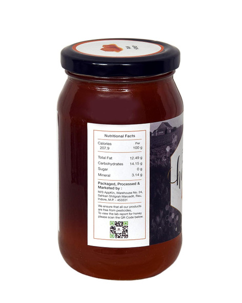 Organicana 100% Pure Undiluted Raw Unprocessed Organic Honey, an Ayurvedic Remedy in 500 GMS Glass jar Bottle