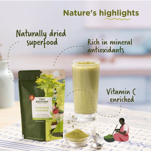 TWO BROTHERS ORGANIC FARMS Natural Dried Moringa Powder Pouch|100 g