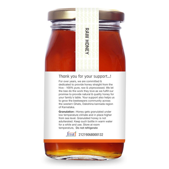 SAVAYAV ; the organic way Raw Unprocessed Honey 500g - Organic, Pure, Natural and Original Wild Forest Multi Flora Honey from Western Ghats