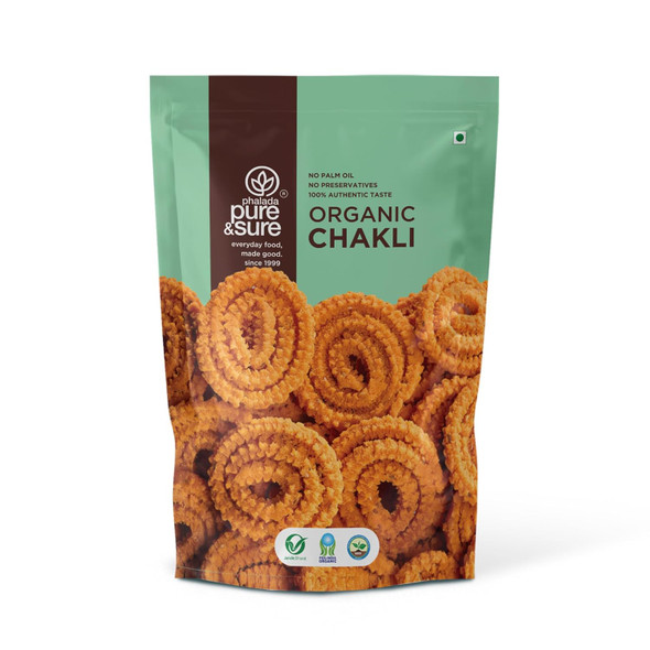 Pure & Sure Organic Chakli Snack 120gm (Pack of 1) | Delicious Crunchy Namkeen & Snacks | Ready to Eat Tea Time Snacks, Cholesterol Free, No Trans Fats, No Preservatives