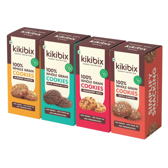 Kikibix Tasty & Healthy Cookies Combo Pack | No Maida & No Refine Sugar | Natural Jaggery Biscuit | Healthy Snacks For Diabetic (Assorted Combo Pack of 4)