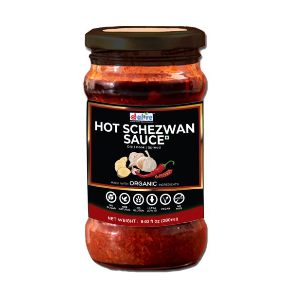 D-Alive | Organic Hot Schezwan Sauce (USDA Organic, Sugar-Free, Gluten-Free, Low Carb, Ultra Low GI, Vegan, Diabetes & Keto Friendly) - 280g | 9.47 Oz | 0.62 lbs