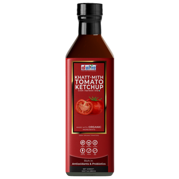 D-Alive | Organic Khatt-Mith Tomato Ketchup (USDA Organic, Sugar-Free, Gluten-Free, Low Carb, Ultra Low GI, Vegan, Diabetes & Keto Friendly) - 280g | 9.47 Oz | 0.62 lbs