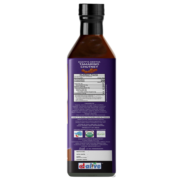 D-Alive | Khatta Meetha Tamarind (Imli) Chutney (USDA Organic, Sugar-Free, Gluten-Free, Low Carb, Ultra Low GI, Vegan, Diabetes & Keto Friendly) - 350g | 11.83 Oz | 0.77 lbs