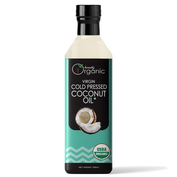 D-Alive | Honestly Organic Virgin Cold Pressed Coconut Oil - 200ml - Packed In Glass Bottle | 6.76 Oz | 0.44 lbs