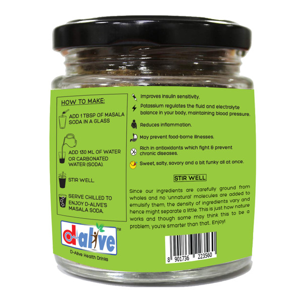 D-Alive | Organic Masala Soda Instant Drink Premix (Sugar-Free, Organic, Ultra-Low GI, Vegan, Diabetes and Keto-Friendly, No Emulsifier Antioxidant and Tasty) -110g | 3.88 Oz | 0.24 lbs