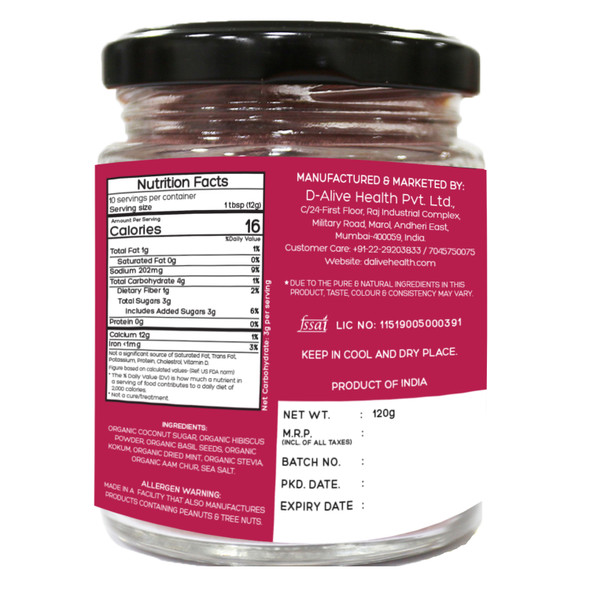 D-Alive | Organic Hibiscus Mojito Instant Drink Premix (Sugar-Free, Organic, Ultra-Low GI, Vegan, Diabetes and Keto-Friendly, No Emulsifier Antioxidant and Tasty) - 120g | 4.23 Oz | 0.26 lbs