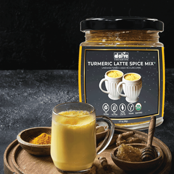 D-Alive | Organic Spiced Turmeric Latte Instant Drink Premix (Sugar-Free, Organic, Ultra-Low GI, Vegan, Diabetes and Keto-Friendly, No Emulsifier Antioxidant and Tasty) - 90g | 3.17 Oz | 0.2 lbs