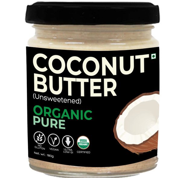 D-Alive | Organic Coconut Butter (Unsweetened) (Sugar-Free, USDA Organic, Gluten-Free, Low Carb, Ultra Low GI, Vegan, Diabetes & Keto Friendly) - 180g  | 6.35 Oz | 0.4 lbs