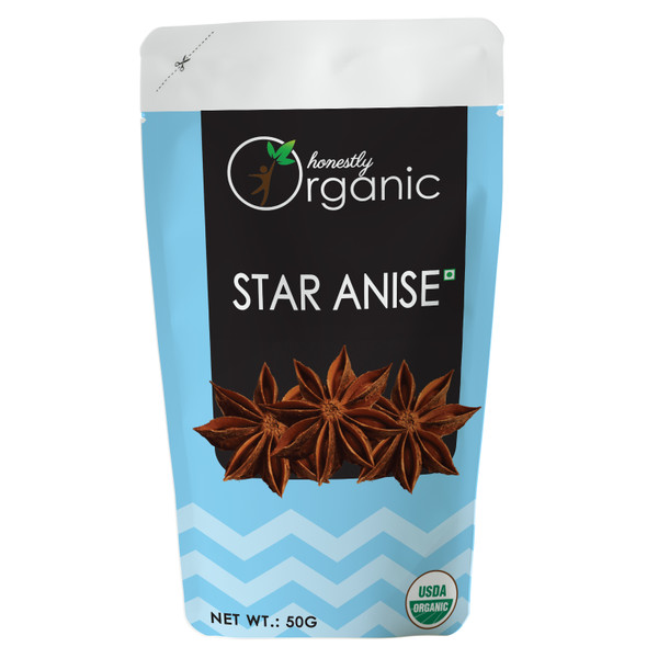 D-Alive | Honeslty Organic Star Anise Whole - 50g - Packed In Eco Friendly Paper Pouch | 1.76 Oz | 0.11 lbs