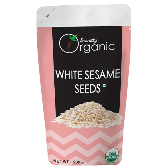D-Alive | Honestly Organic  White Sesame Seeds - 200g - Packed In Eco Friendly Paper Pouch | 7.05 Oz | 0.44 lbs