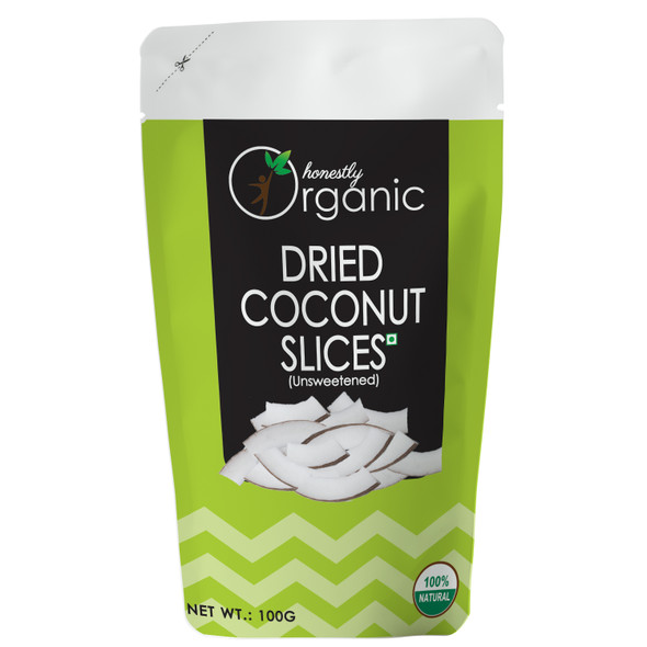 D-Alive | Honestly Organic Dried Coconut Slices - 100g - Packed In Eco Friendly Paper Pouch | 3.53 Oz | 0.22 lbs