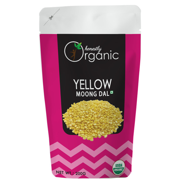 D-Alive | Honestly Organic Yellow Moong Dal - 200g - Packed In Eco Friendly Paper Pouch | 7.05 Oz | 0.44 lbs