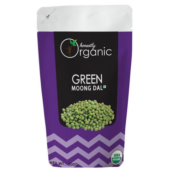 D-Alive | Honestly Organic Green Moong Whole - 200g - Packed In Eco Friendly Paper Pouch | 7.05 Oz | 0.44 lbs