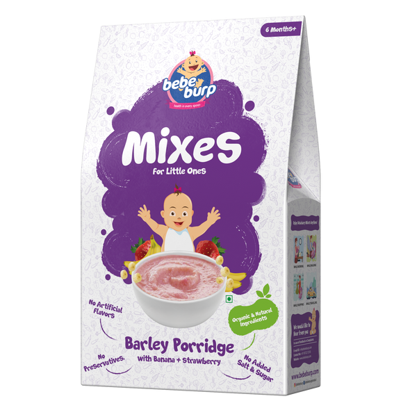 Bebe Burp | Natural Baby Food Instant Mix Barley Porridge with Banana & Strawberry  | 7.05 Oz | 0.44 lbs
