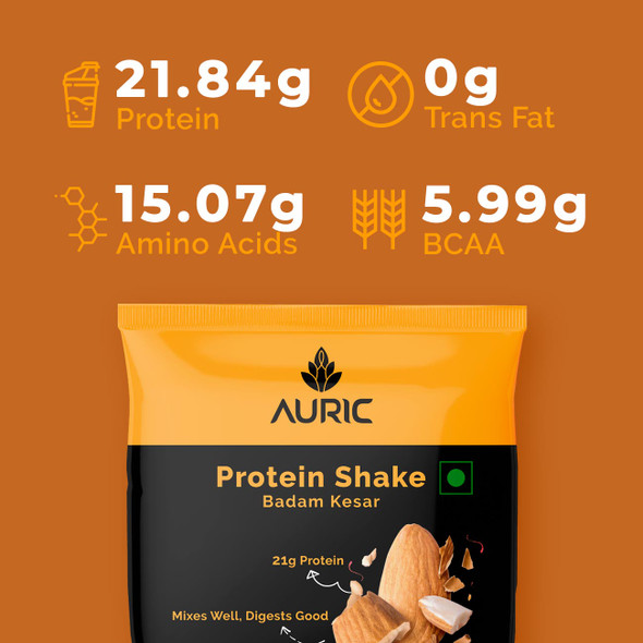 Auric | Vegan Protein Powder for Men & Women (Kesar Badam Flavor) 8 Sachet | 10.16 Oz | 0.63 lbs