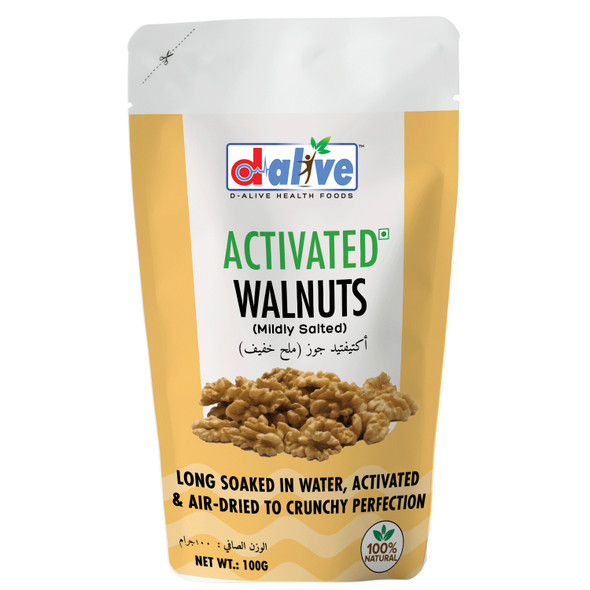 Activated  Walnuts - Mildly Salted (100% Fresh & Natural, Long Soaked & Air Dried to Crunchy Perfection)  | By D-Alive | For USA | 3.53 Oz | 0.22 lbs