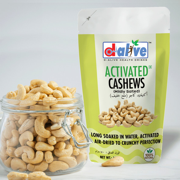 Activated  Cashews - Mildly Salted (100% Fresh & Natural, Long Soaked & Air Dried to Crunchy Perfection)  | By D-Alive | For USA | 5.29 Oz | 0.33 lbs