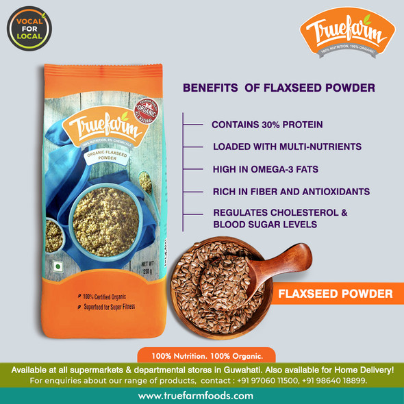 Organic Flaxseed Powder 250g | True Farm Foods | For USA | 8.82 Oz | 0.55 lbs