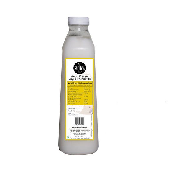 Wood Pressed Coconut Oil - 1 Litre | By Zilli's | For USA | 3.48 Oz | 2.2 lbs