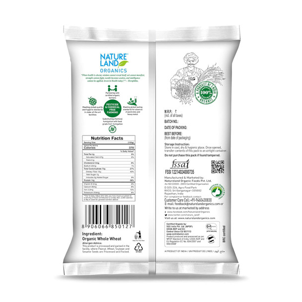 Natureland Organics Whole Wheat Flour|5000gm|12.15 lbs