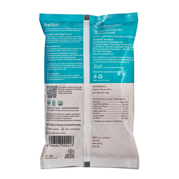 Pure & Sure Organic Brown Rice|2000gm|4.86 lbs
