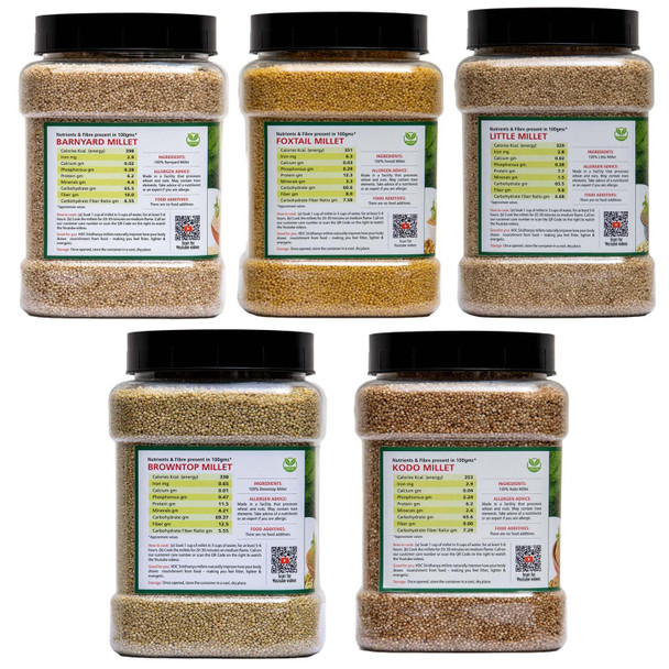 Siridhanya Unpolished and Organic Millets Combo Pack of 5|4.5kg|10.94 lbs