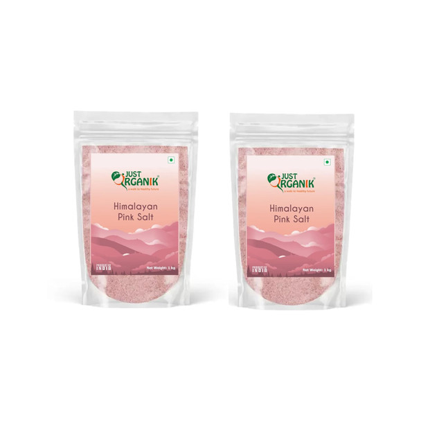 Just Organik Himalayan Pink Salt 2Kg (2X 1 kg) | Sendha Namak | Rock Salt | Fasting Salt | Vrat ka Namak | 2 kg Pack of 2 | Fasting Food | Upvas/Vrat