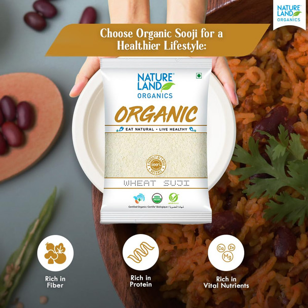 Natureland Organics Wheat Suji / Sooji|500gm|1.22 lbs