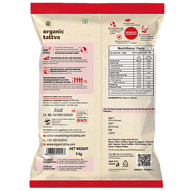 Organic Tattva Organic Wheat Flour/ Chakki Atta|5 kg