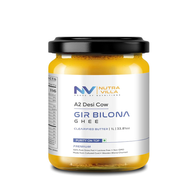 Nutravilla A2 Gir Cow Ghee Organic Grassfed Homemade Bilona Pure Gir Cow Ghee|1 kg 820 g|4.42 lbs