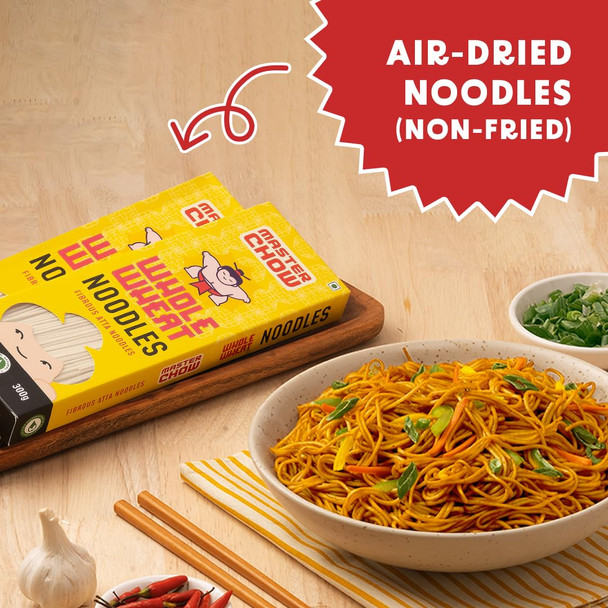 MasterChow Healthy Whole Wheat Noodles- Pack of 2 | 100% Atta | No Maida, Not Fried | Serves 10 Meals - 600gms