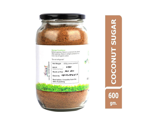 Cocoways Organic Coconut Sugar, ( 1.3 lb / 600 gm ) Glass Jar – Pack of 1
