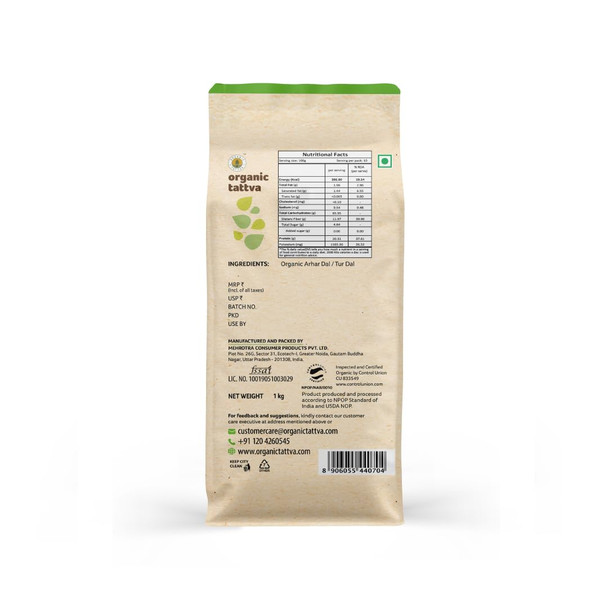 Organic Tattva Toor Dal|1000gm|2.43 lbs