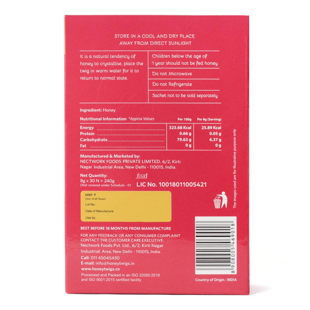 Natural Litchi Honey Sachets - 30 Count Single Serve Honey Sticks|240 g|8.47 Oz