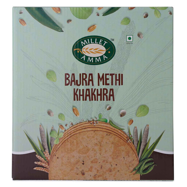Millet Amma Bajra Methi Khakhra - Pack Of 2 (180g each), Baked, No Added Preservatives, Full Of Fiber, 70% Millet Content, Ready To Eat, Millet Snacks, Healthy And Organic Foods, Gluten Free, Vegan.