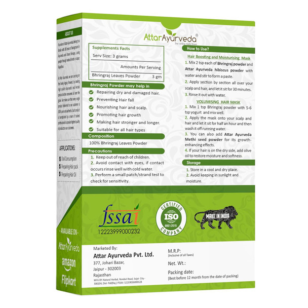 Natural False Daisy/Bhringraj Powder for Hair Loss & Promotes Hair Growth No Preservative and Chemicals|100 g|3.53 Oz