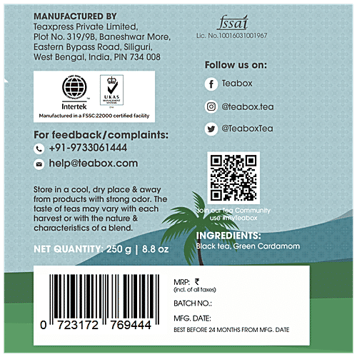 Teabox Wayanad Cardamom Masala Chai, 100 g|100 gm|3.53 Oz