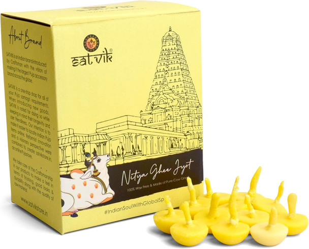 SATVIK Pack of 100 Pure Ghee Wicks for Puja | Ready-to-Use Diya Batti | 30-Min Burn Time | Wax-Free Cotton Wicks | Ideal for Pooja, Meditation, Diwali, and Housewarming Gifts|110 g|3.88 Oz