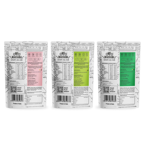 Roasted Makhana & Foxnuts : Himalayan Salt & Papper, Lime & Chilli, Pudina Party|3x55gm|3x1.94 Oz