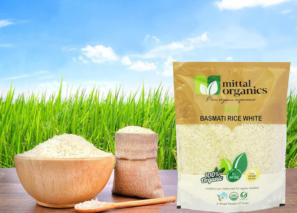 Mittal Organics- Organic White Basmati Rice 850 GM (Pack of 1) | Prefect for Daily Cooking | Rich in Aroma & Fiber, Naturally Aged|29.92Oz|1.87lbs