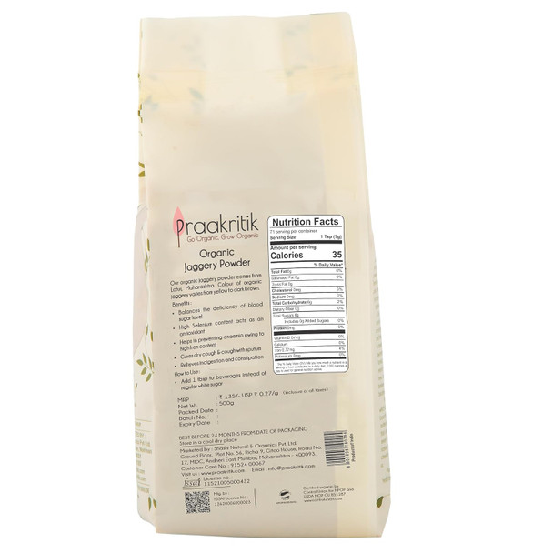 Praakritik Organic Jaggery Powder, 500g (Pack of 3)|52.8Oz|3.3lbs
