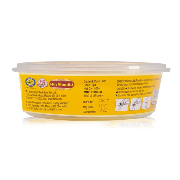 Cycle Pure Om Shanthi Cow Ghee Diya for Puja - Ghee Wicks|100 N|1.76 Oz